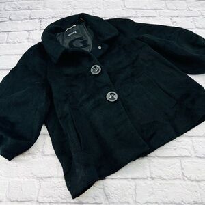GUESS Black Wool Jacket Size Large Waist Length Bubble Sleeve